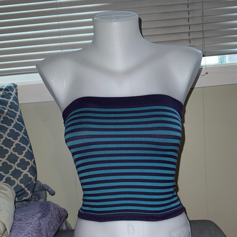 Urban Outfitters Out From Under Striped Teal Blue Knit Tube Top